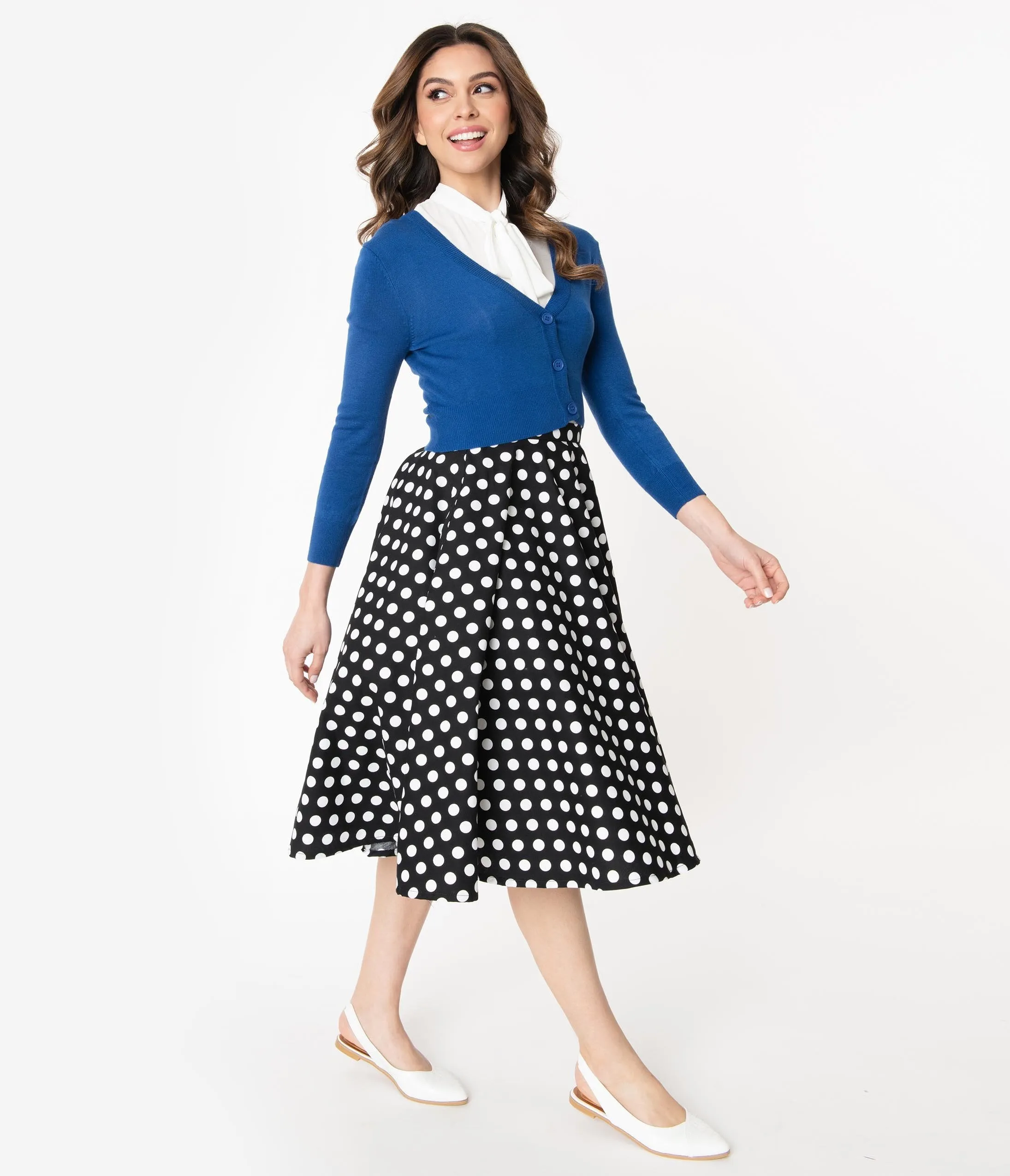 1950s Style Black & White Polka Dot Swing Skirt