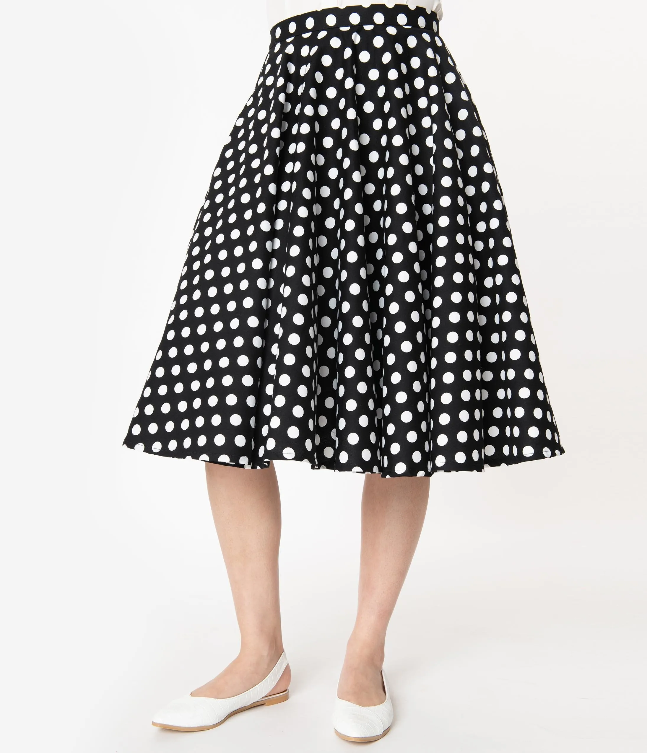 1950s Style Black & White Polka Dot Swing Skirt