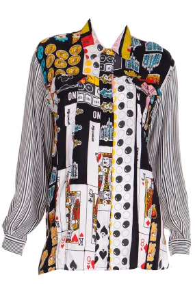 1980s Franco Moschino Vintage Games & Iconography Novelty Print Shirt