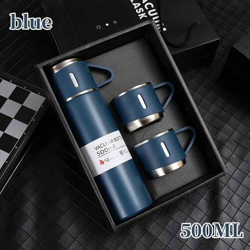 1pc/1 Set Insulated Vacuum Flask - Keeps Hot and Cold Drinks at Perfect Temperature, 3 Cup Lids, Travel Thermal Cups, Summer Winter Drinkware, Ideal Christmas and Business Gifts