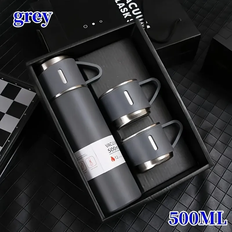 1pc/1 Set Insulated Vacuum Flask - Keeps Hot and Cold Drinks at Perfect Temperature, 3 Cup Lids, Travel Thermal Cups, Summer Winter Drinkware, Ideal Christmas and Business Gifts