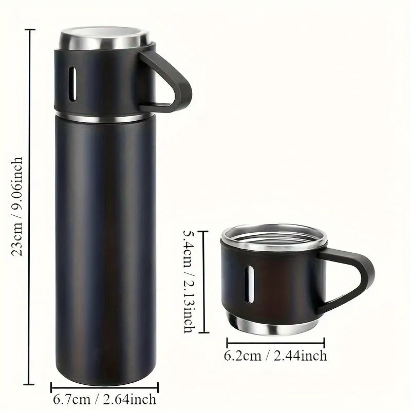 1pc/1 Set Insulated Vacuum Flask - Keeps Hot and Cold Drinks at Perfect Temperature, 3 Cup Lids, Travel Thermal Cups, Summer Winter Drinkware, Ideal Christmas and Business Gifts