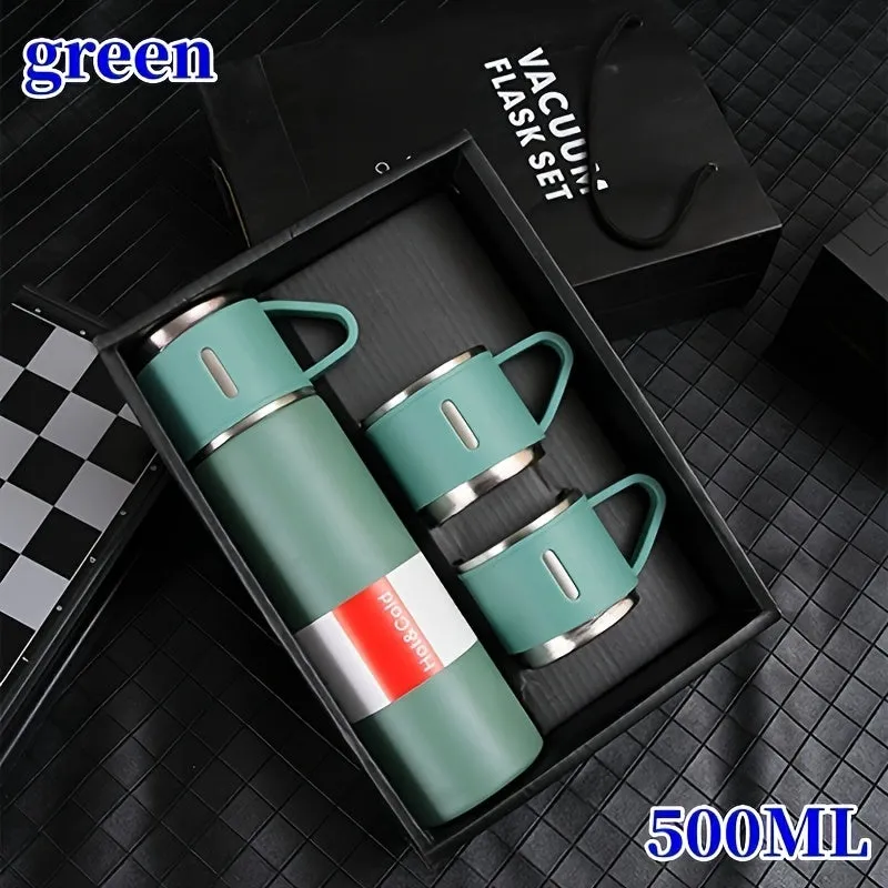 1pc/1 Set Insulated Vacuum Flask - Keeps Hot and Cold Drinks at Perfect Temperature, 3 Cup Lids, Travel Thermal Cups, Summer Winter Drinkware, Ideal Christmas and Business Gifts