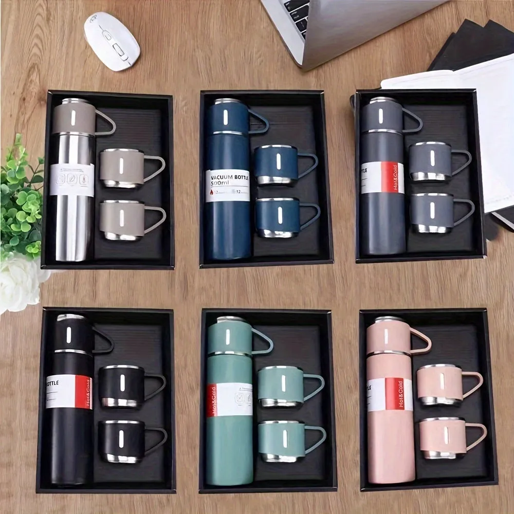 1pc/1 Set Insulated Vacuum Flask - Keeps Hot and Cold Drinks at Perfect Temperature, 3 Cup Lids, Travel Thermal Cups, Summer Winter Drinkware, Ideal Christmas and Business Gifts