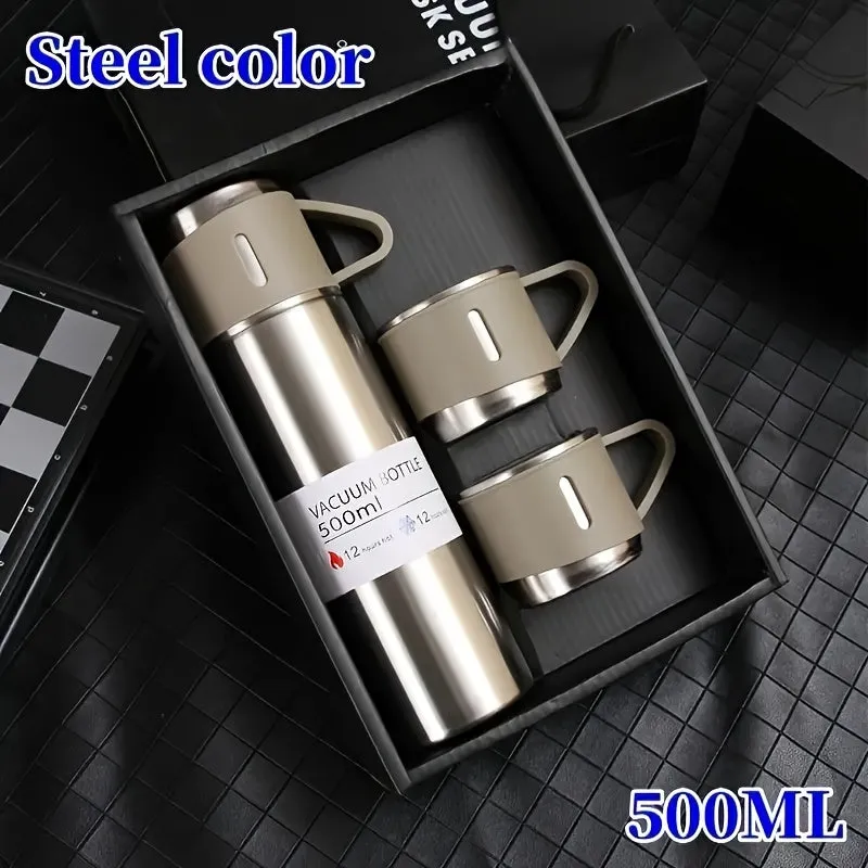 1pc/1 Set Insulated Vacuum Flask - Keeps Hot and Cold Drinks at Perfect Temperature, 3 Cup Lids, Travel Thermal Cups, Summer Winter Drinkware, Ideal Christmas and Business Gifts