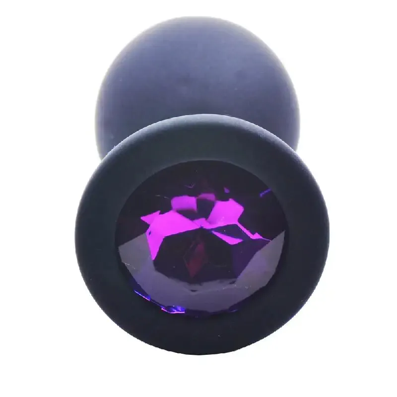 2.8-inch Silicone Black Small Jewelled Butt Plug with Diamond Base