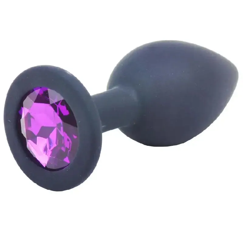 2.8-inch Silicone Black Small Jewelled Butt Plug with Diamond Base