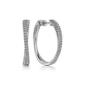 925 Sterling Silver White Sapphire Twisted Bujukan 30mm Classic Hoop Earrings