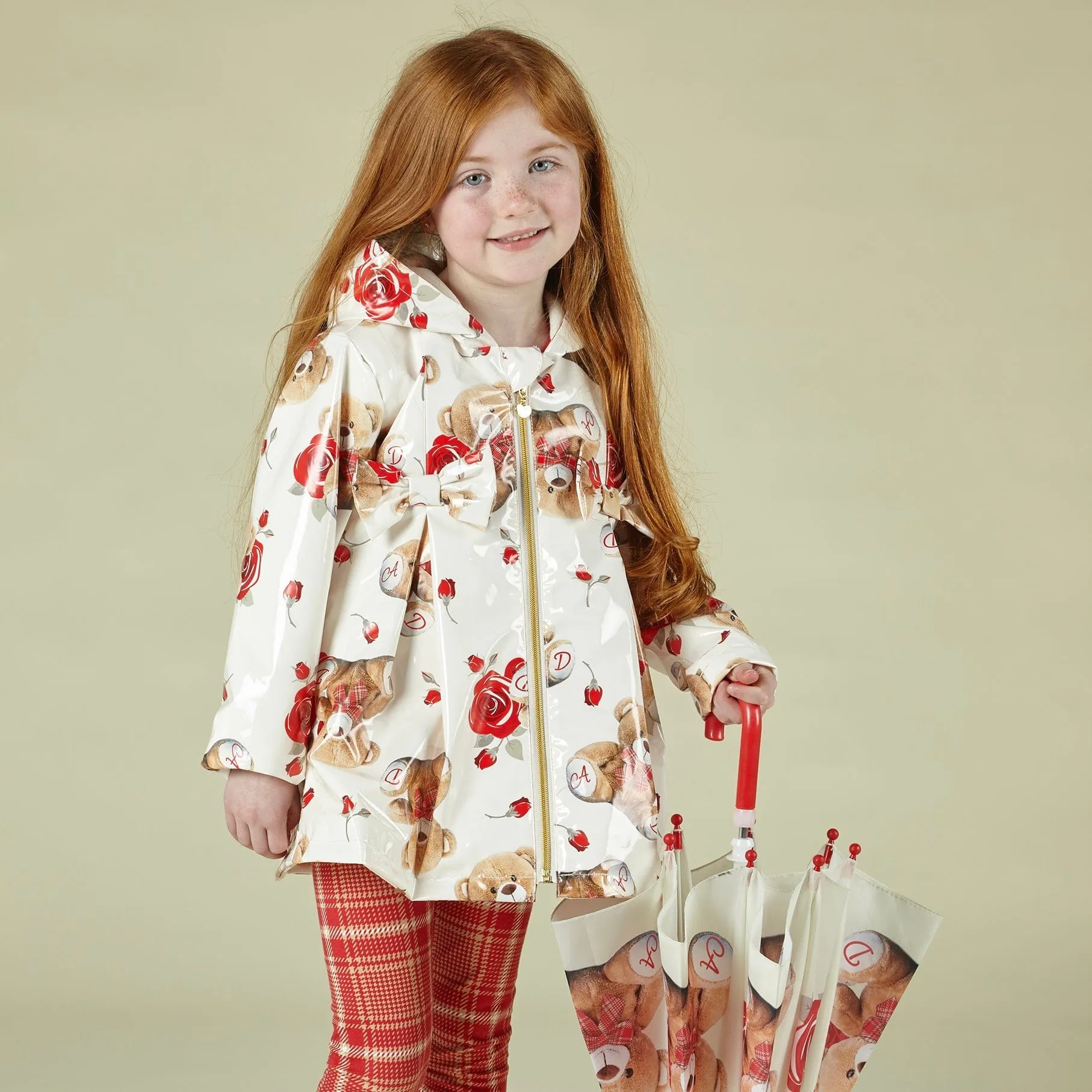 A DEE - Mabel Teddy Print Raincoat - Cream