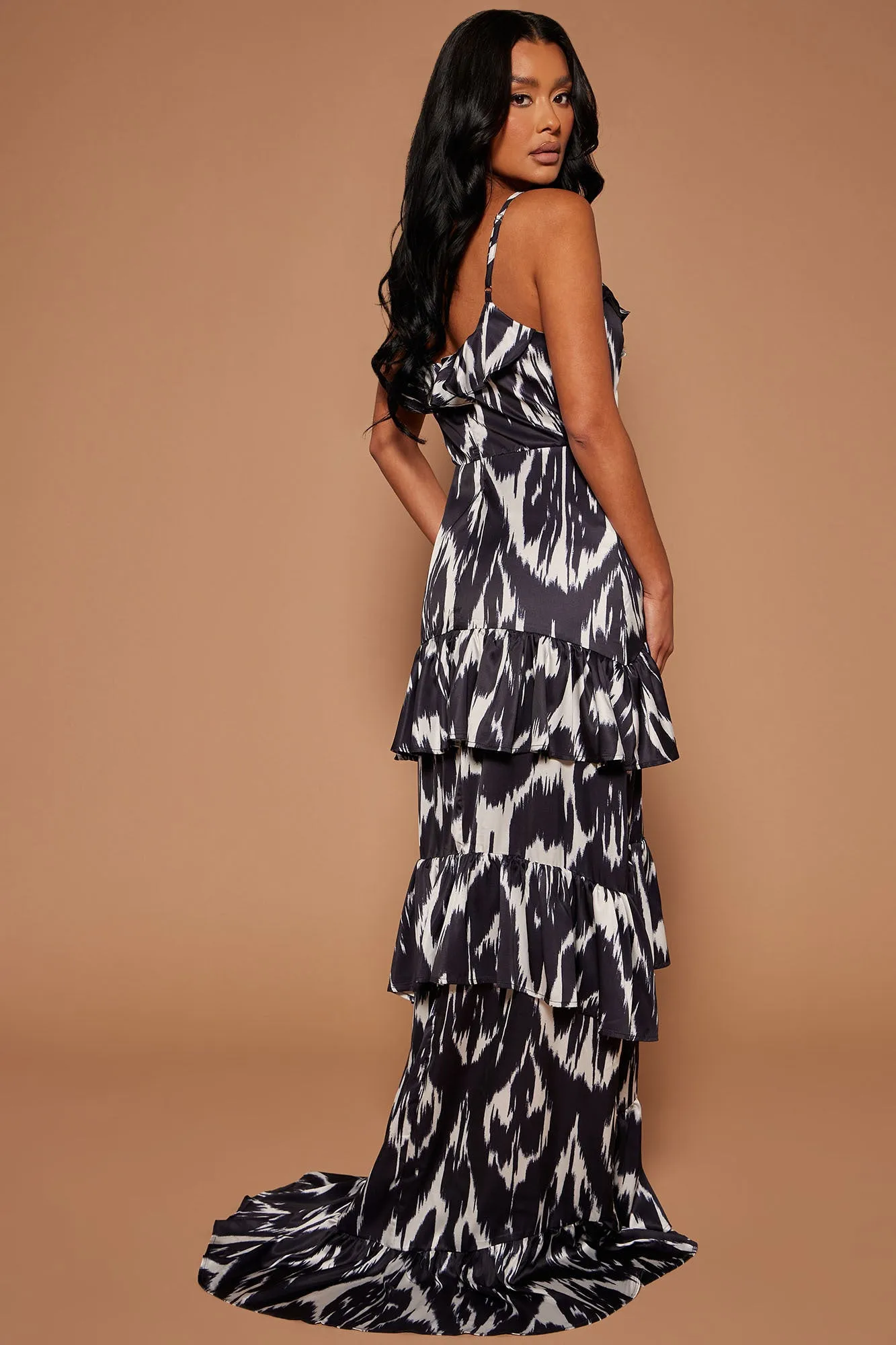 Adriana Ruffle Maxi Dress - Black/White