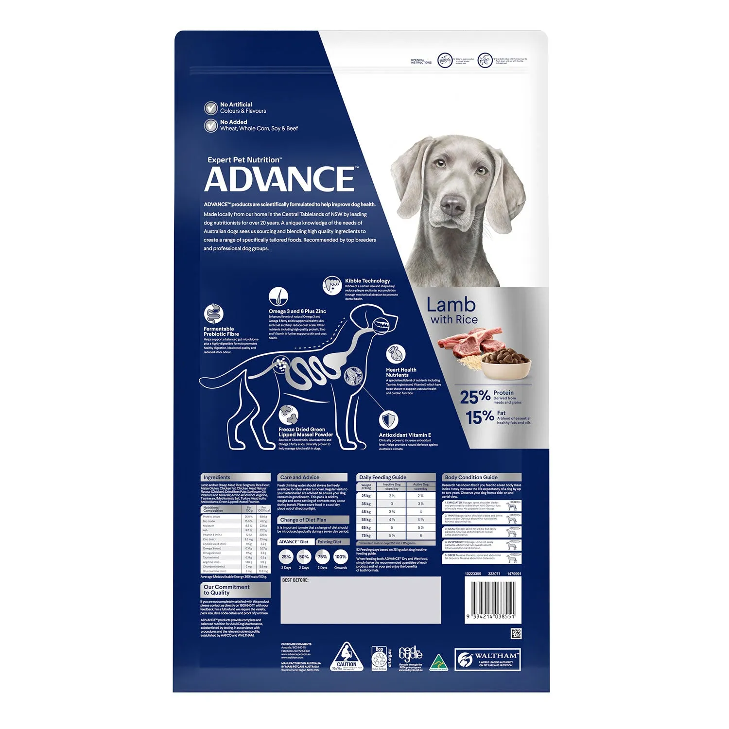 Advance Large Breed Lamb & Rice Adult Dry Dog Food 15kg