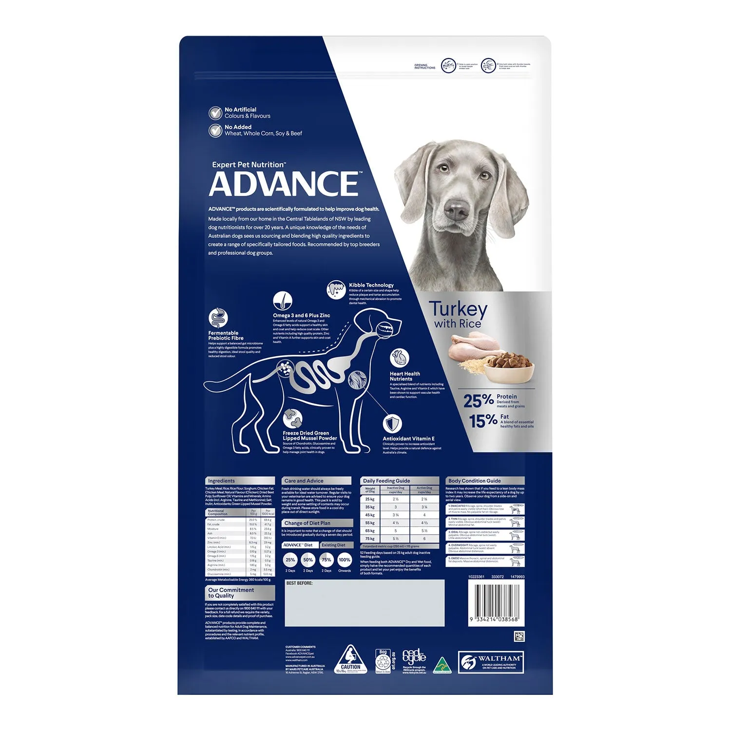 Advance Large Breed Turkey & Rice Adult Dry Dog Food 15kg