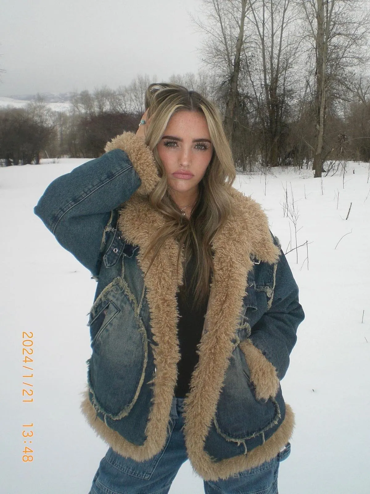 Aelfric Eden Jeans-Patchwork-Sherpa-Mantel 