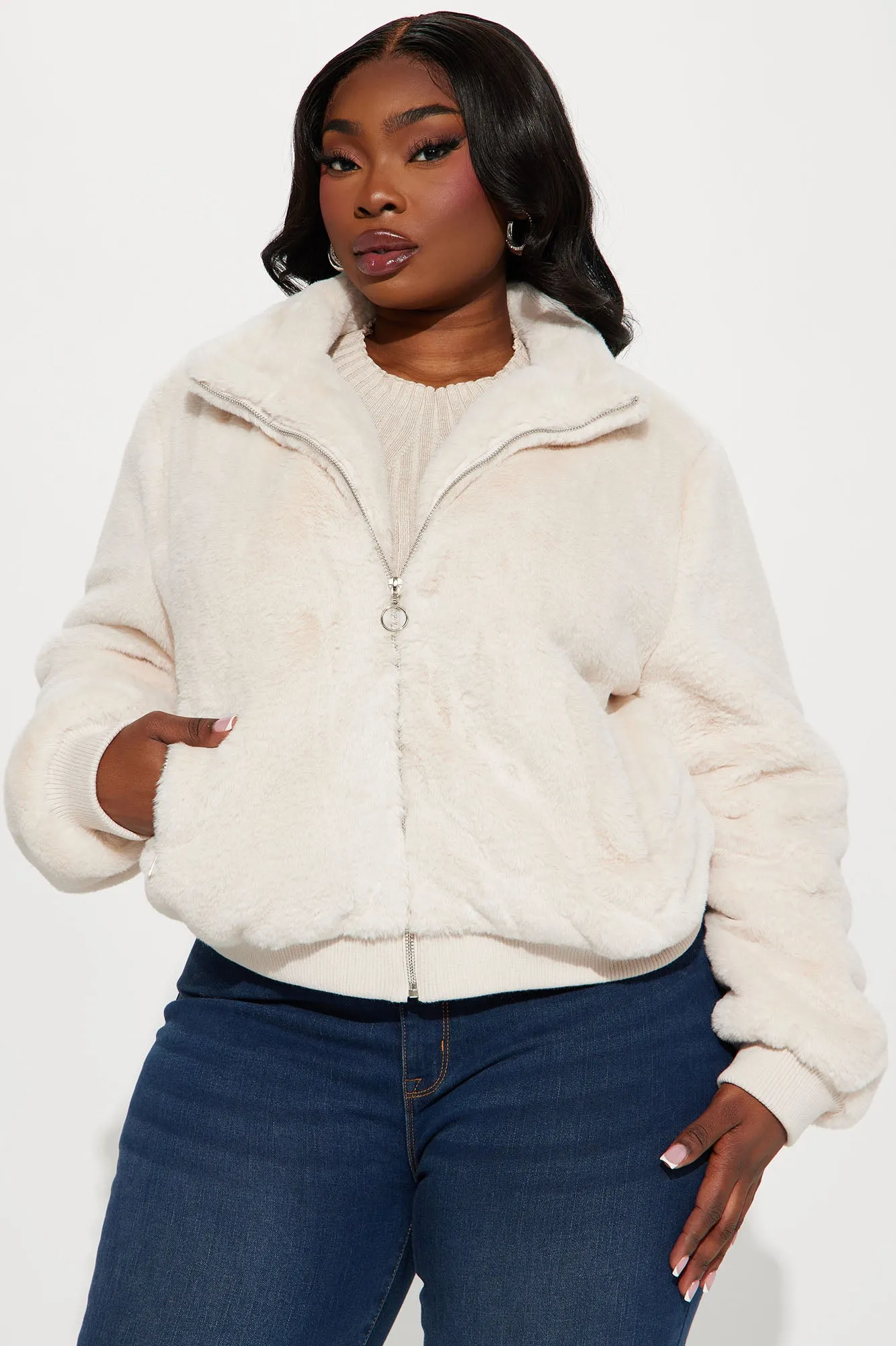 Andi Faux Fur Bomber Jacket - Taupe