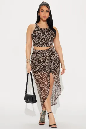 Animal Attraction Mesh Skirt Set - Brown Combo