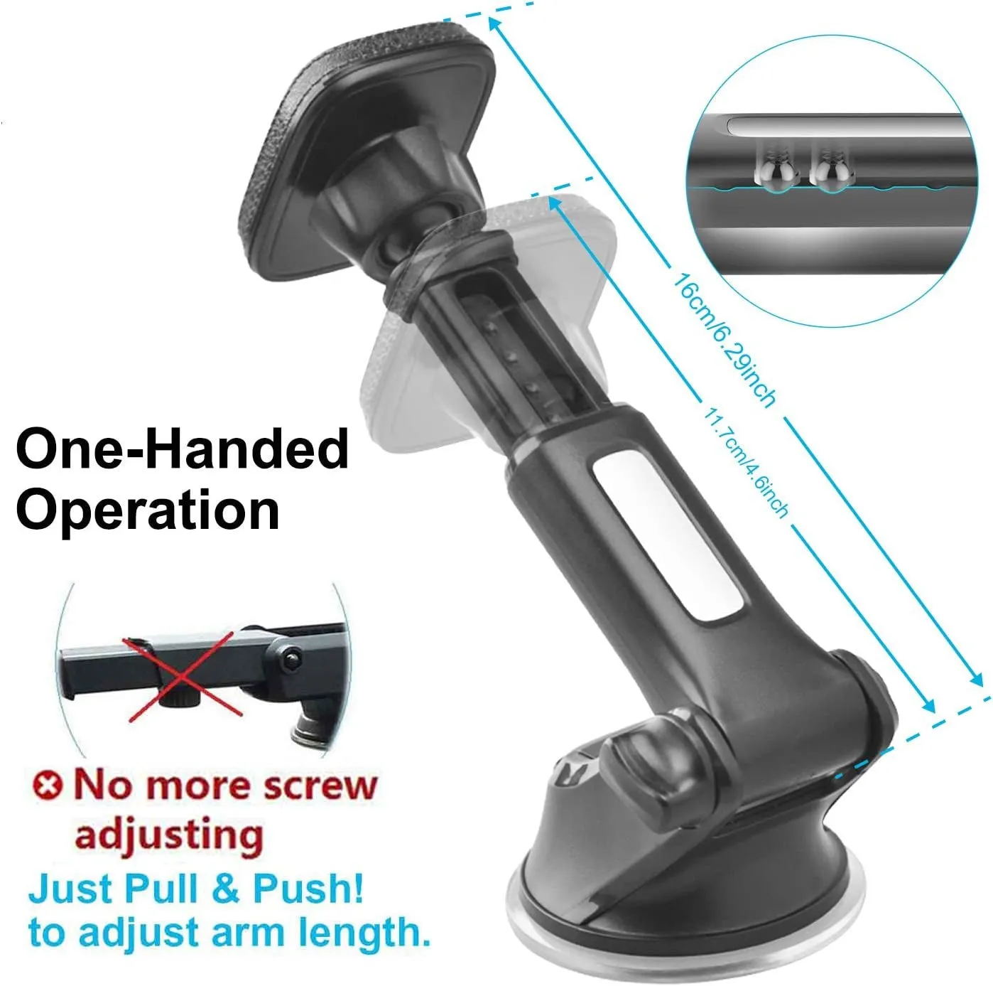 Apps2Car Magnetic Phone Car Mount, Universal Dashboard Windshield Industrial-Strength Suction Cup Car Phone Mount Holder with Adjustable Telescopic Arm,6 Strong Magnets,For All Cell Phones