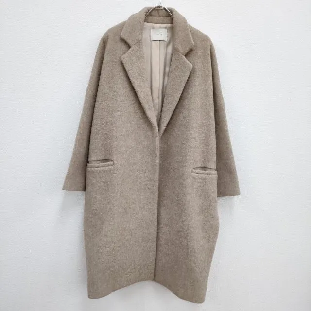 ARGUE ALPACA WOOL BOXY COAT ウールアルパカ オーバーサイズコート ボタンレス チェスターコート ベージュ アギュー【中古】3-1202A♪