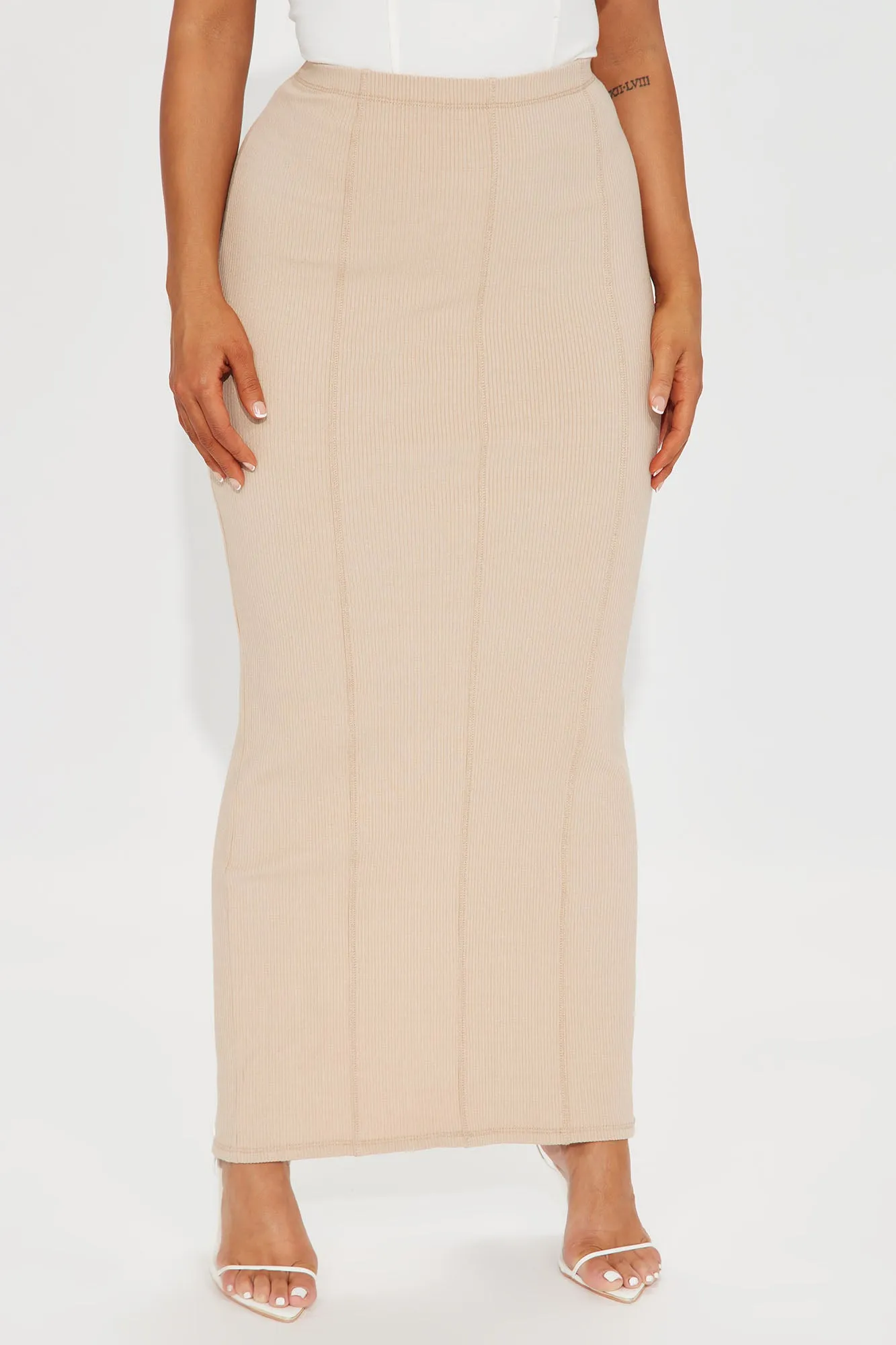 Ashley Heavy Ribbed Maxi Skirt - Taupe