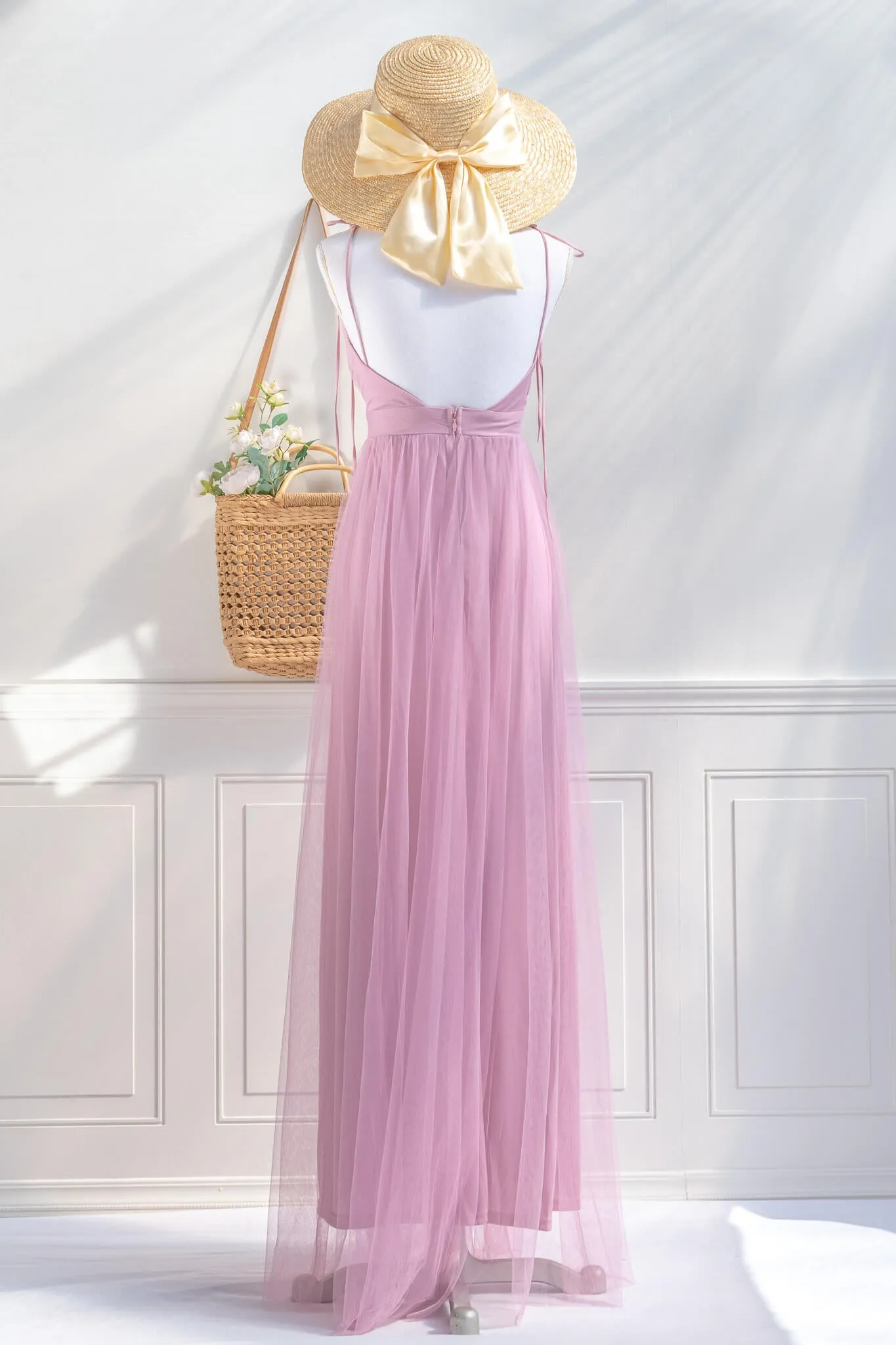 Athena Tulle Maxi Dress - Mauve Pink