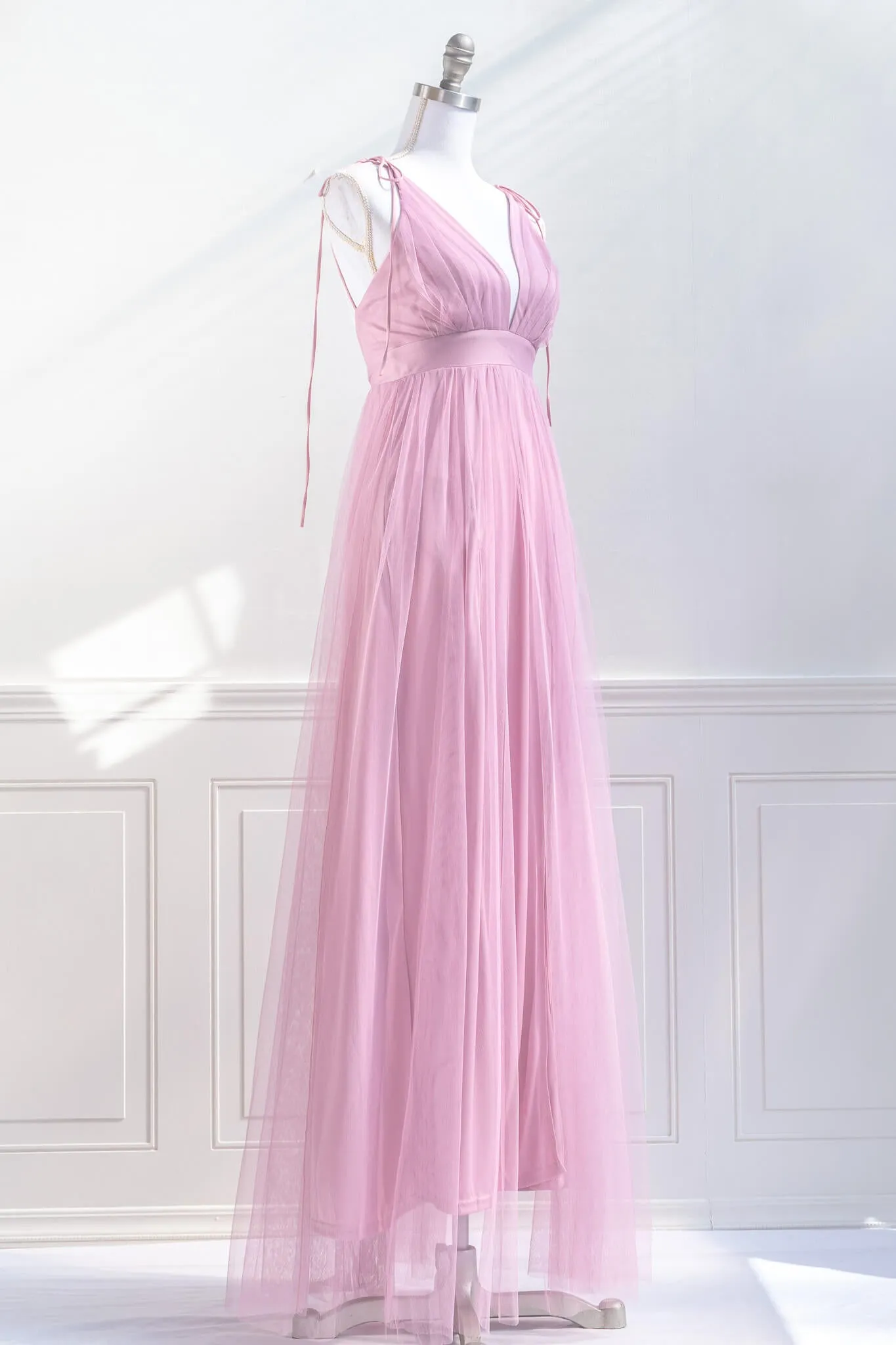 Athena Tulle Maxi Dress - Mauve Pink