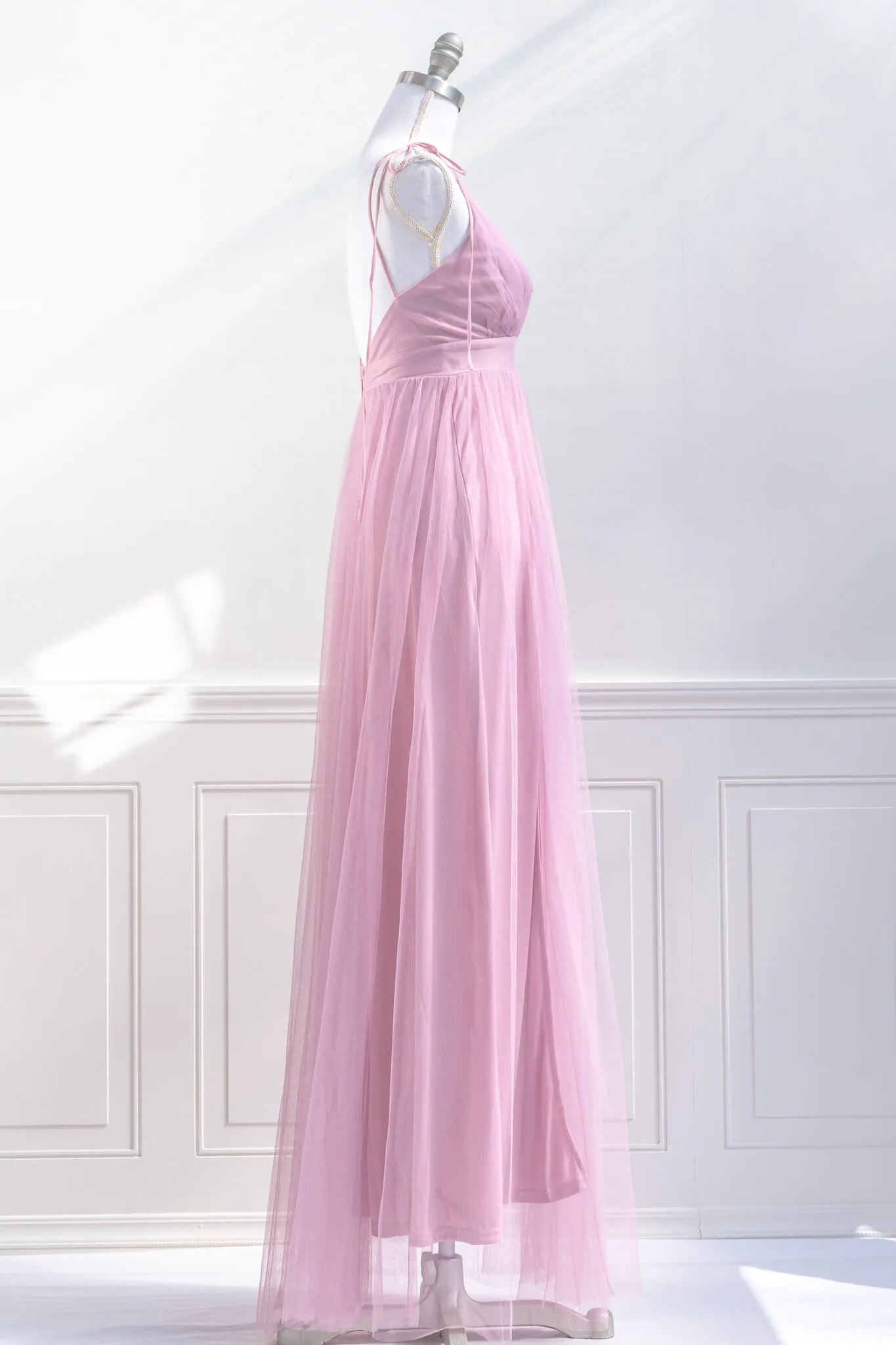 Athena Tulle Maxi Dress - Mauve Pink