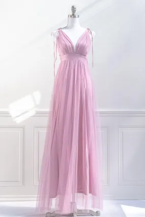 Athena Tulle Maxi Dress - Mauve Pink