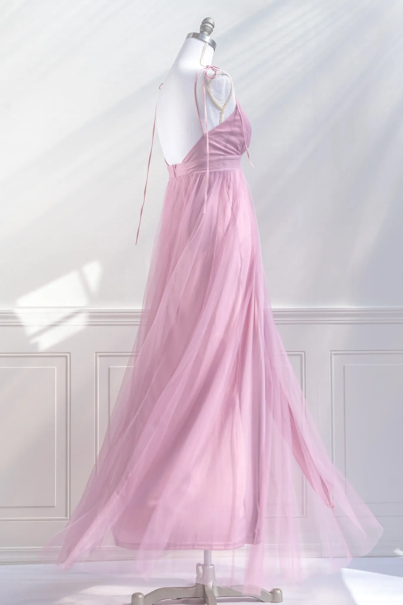 Athena Tulle Maxi Dress - Mauve Pink