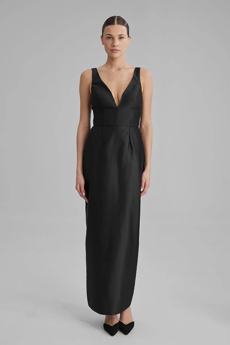 AVA BLACK AND SIDE BOW MAXI DRESS