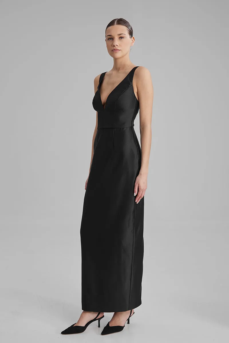 AVA BLACK AND SIDE BOW MAXI DRESS