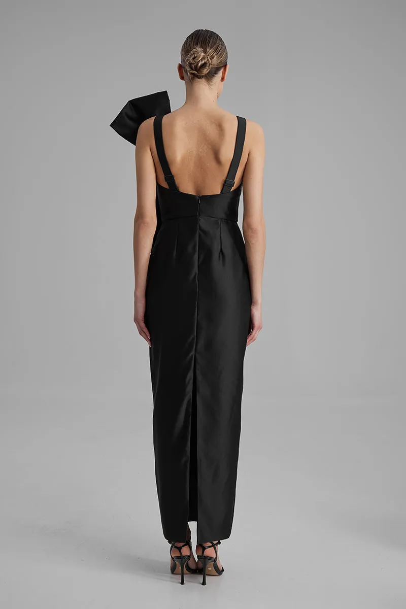 AVA BLACK AND SIDE BOW MAXI DRESS