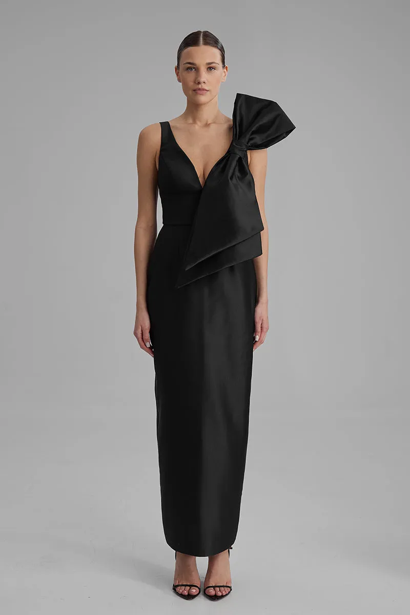 AVA BLACK AND SIDE BOW MAXI DRESS