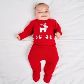 Baby Clothing Red Knit Christmas Romper Reindeer