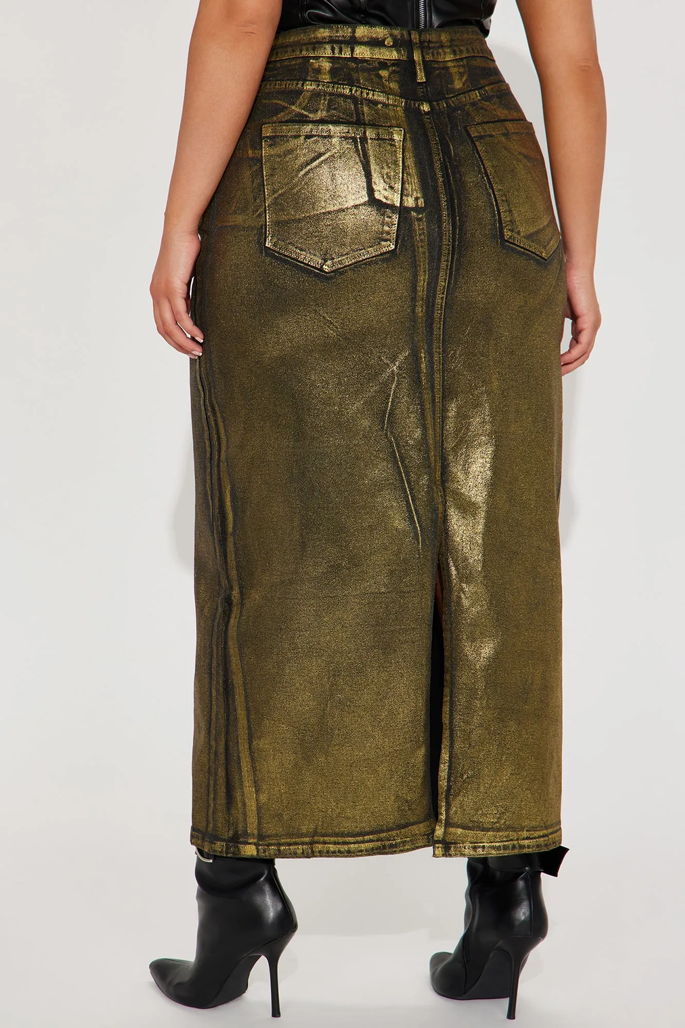 Back Down Foil Denim Maxi Skirt - Black Wash