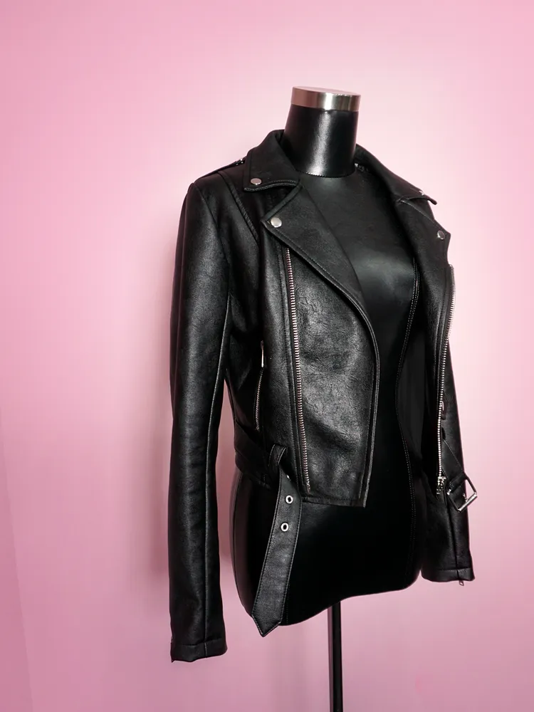 Bad Girl Cropped Motorcycle Jacket in Vegan Leather - Vixen by Micheline Pitt