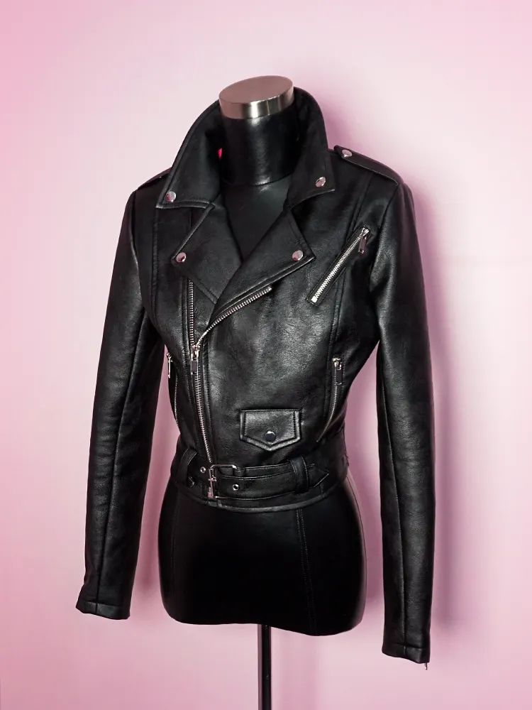 Bad Girl Cropped Motorcycle Jacket in Vegan Leather - Vixen by Micheline Pitt