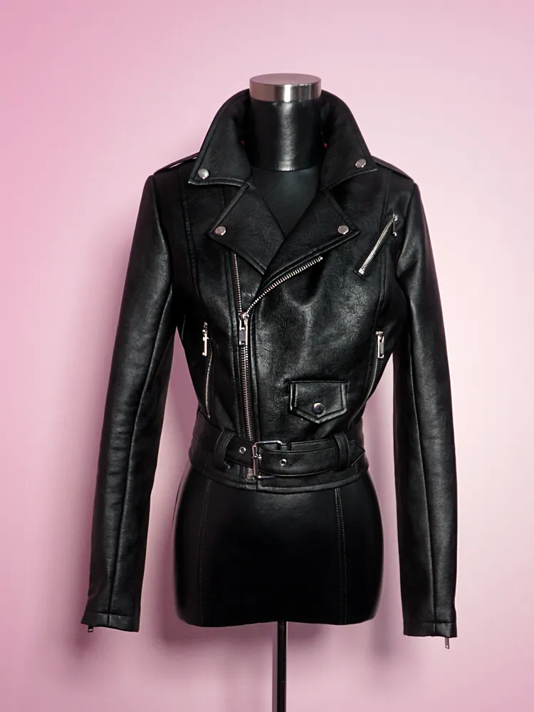 Bad Girl Cropped Motorcycle Jacket in Vegan Leather - Vixen by Micheline Pitt