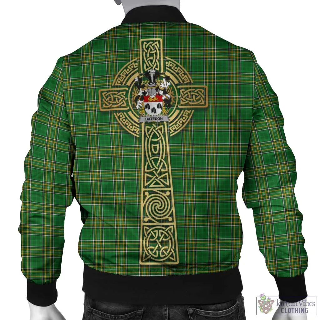 Bateson Irish Clan Tartan Bomber Jacket with Coat of Arms Celtic Tree of Life Style