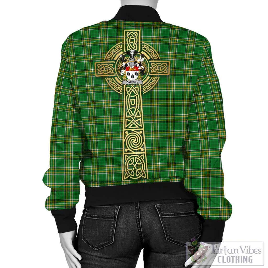 Bateson Irish Clan Tartan Bomber Jacket with Coat of Arms Celtic Tree of Life Style