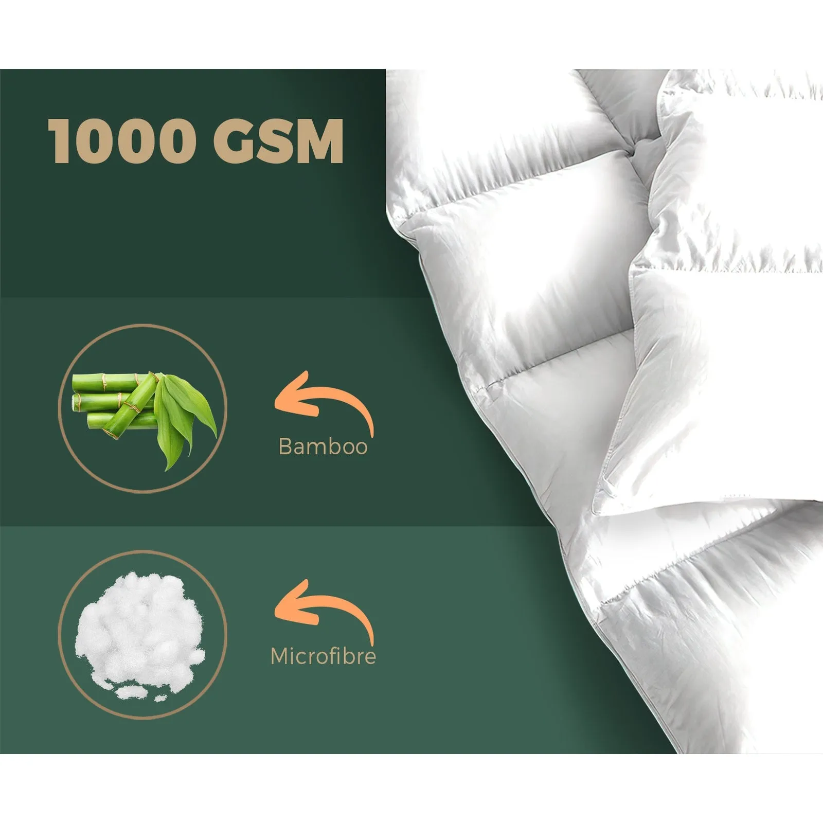 Bedra Bedding Bamboo Fibre Pillowtop Mattress Topper 1000GSM Cover Queen