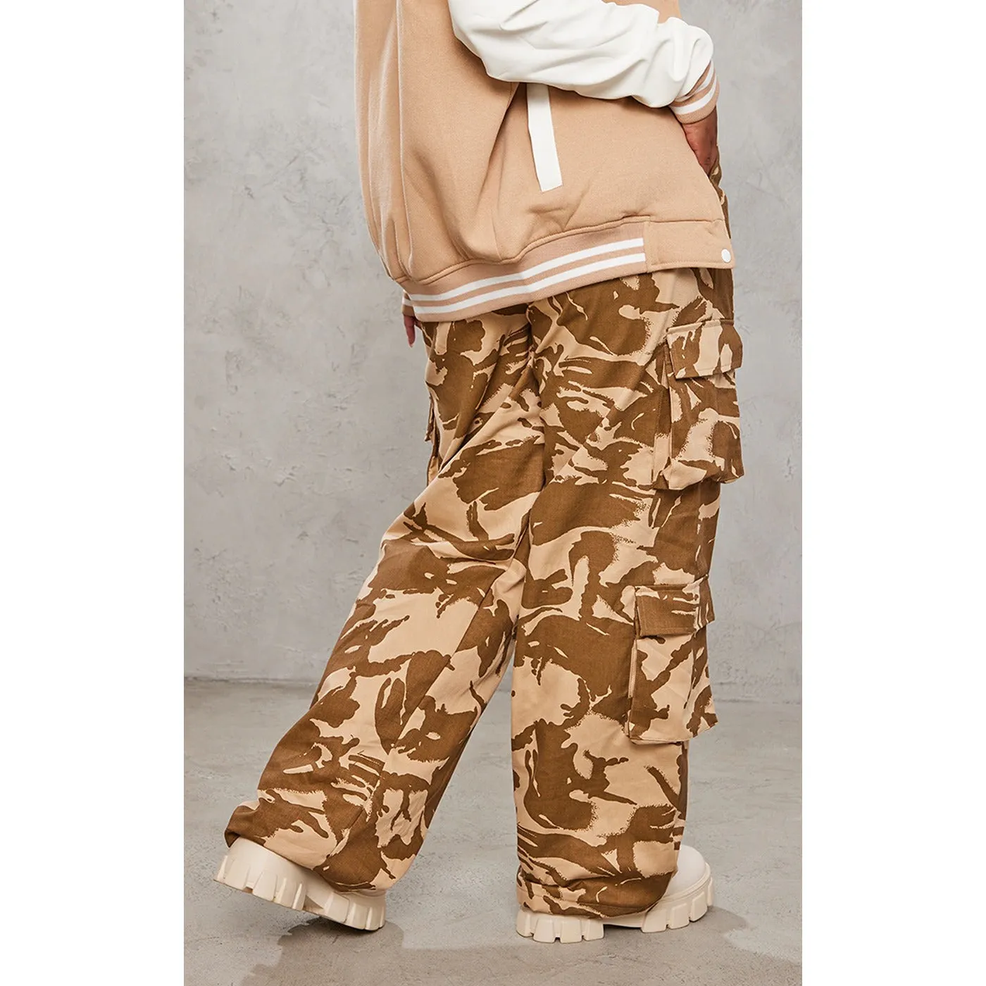 Beige Camo Cargo Trousers