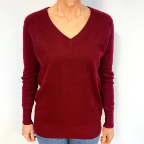 Berry Red Cashmere V-Neck Jumper Medium