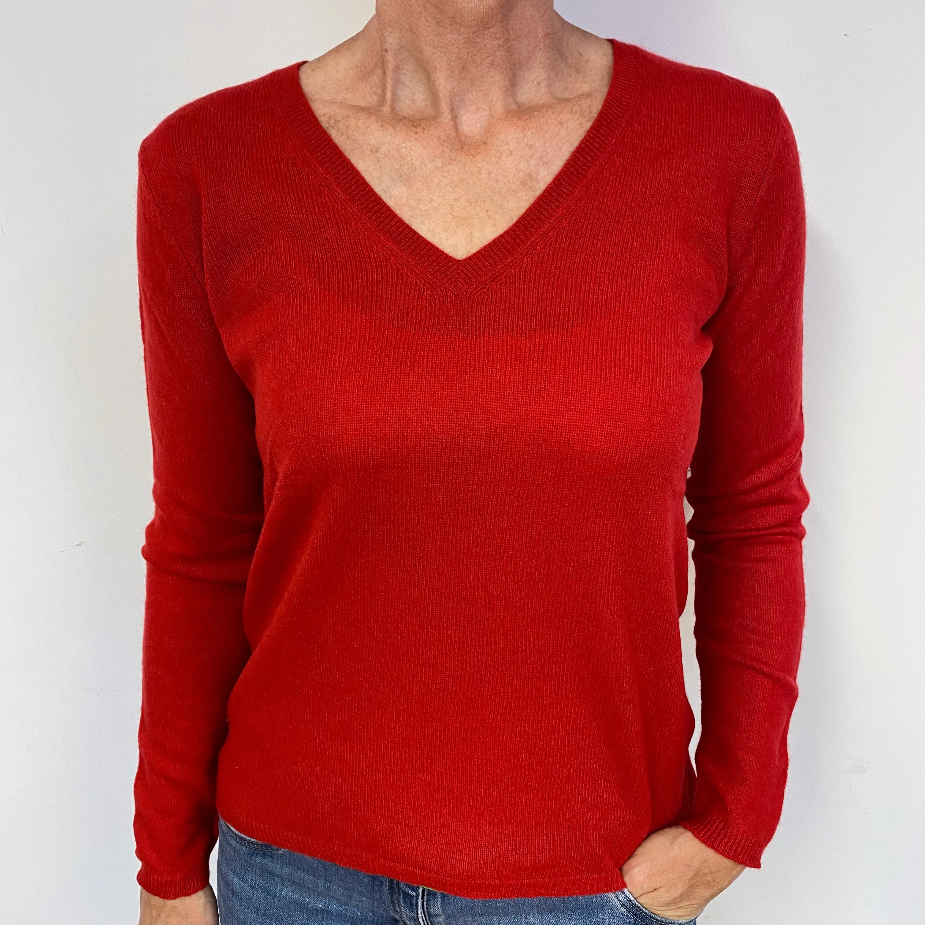 Berry Red V Neck Jumper Medium