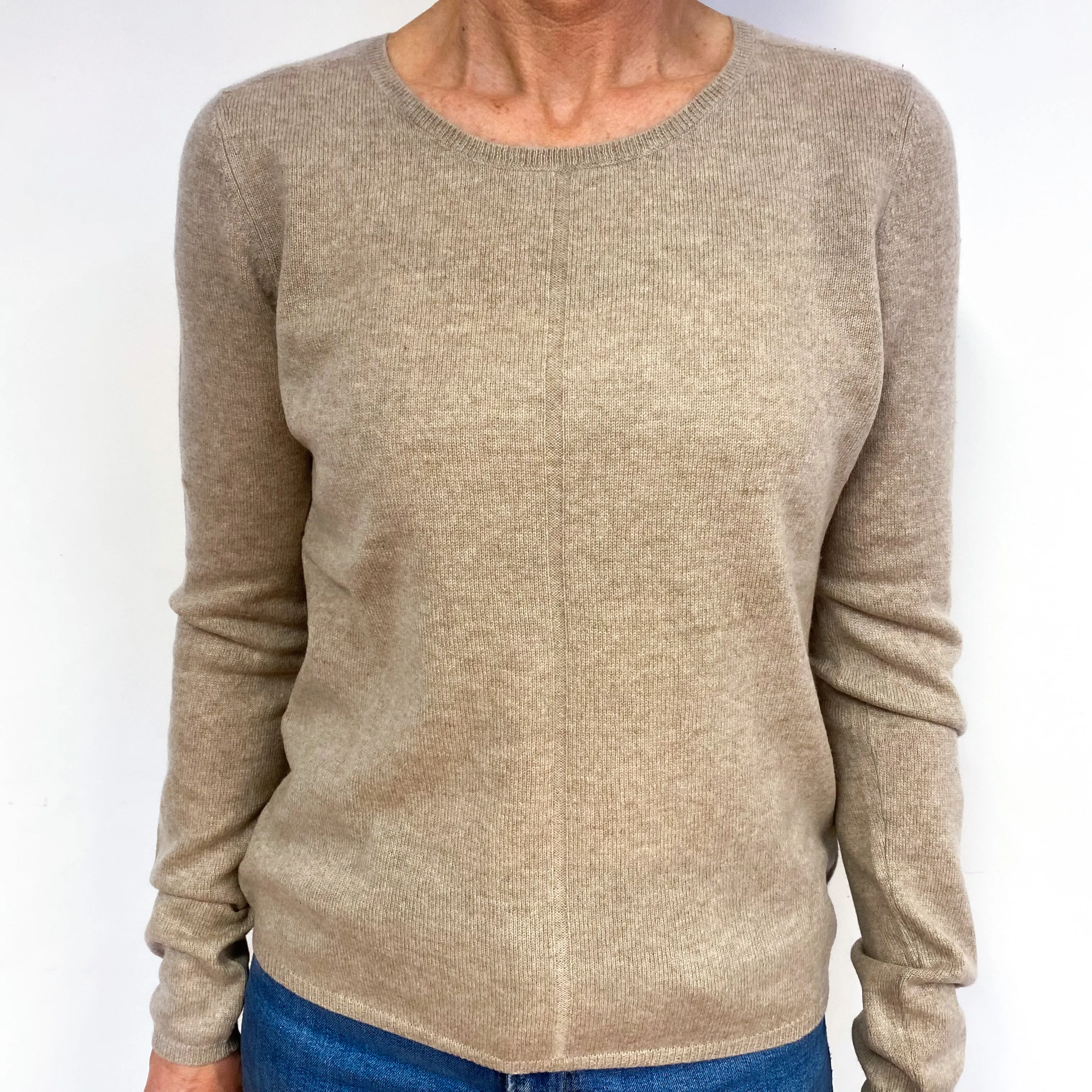 Biscuit Beige Brown Cashmere Crew Neck Jumper Medium