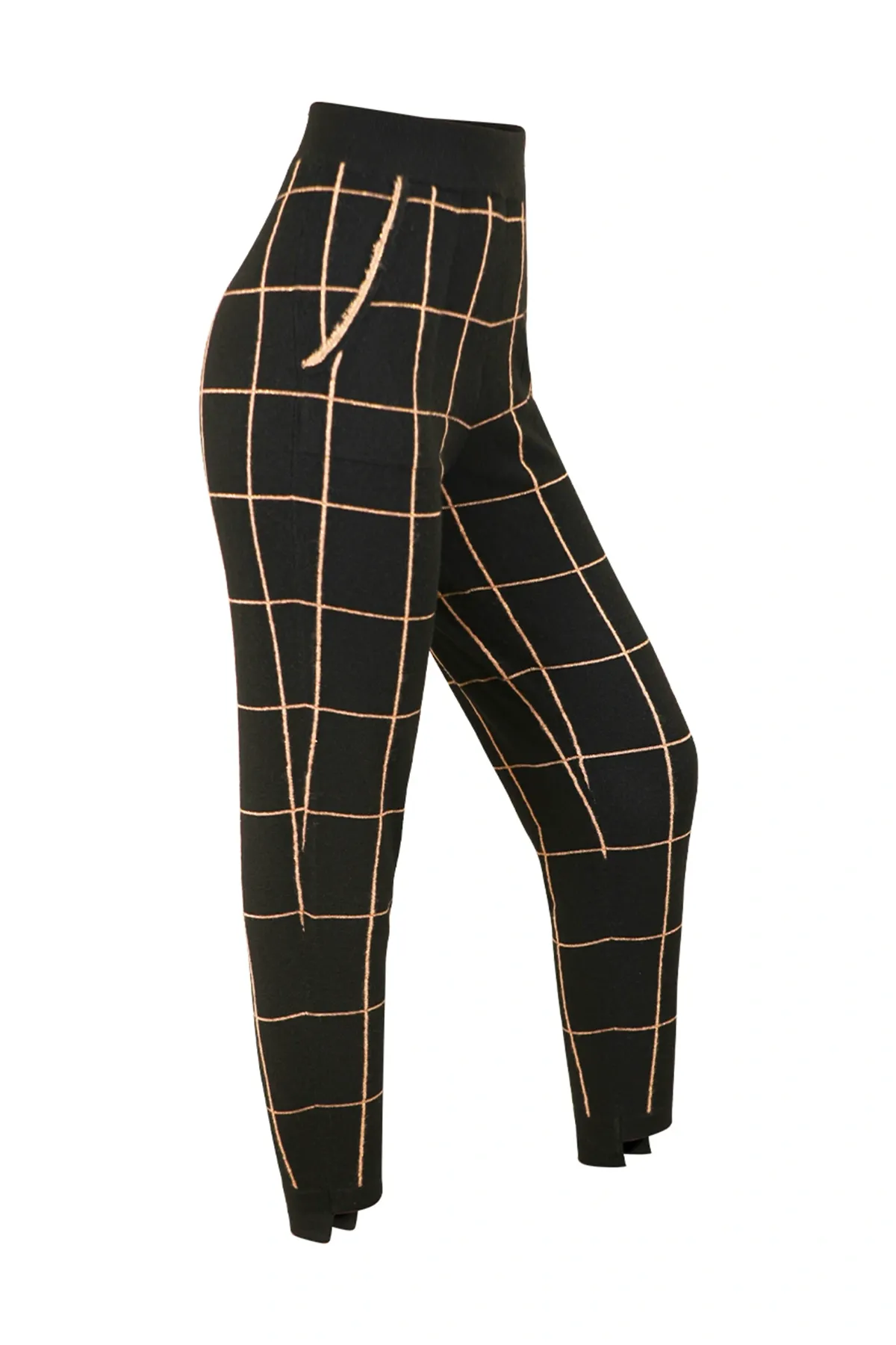 Black & Golden Chess Ratio Cashmere Pants