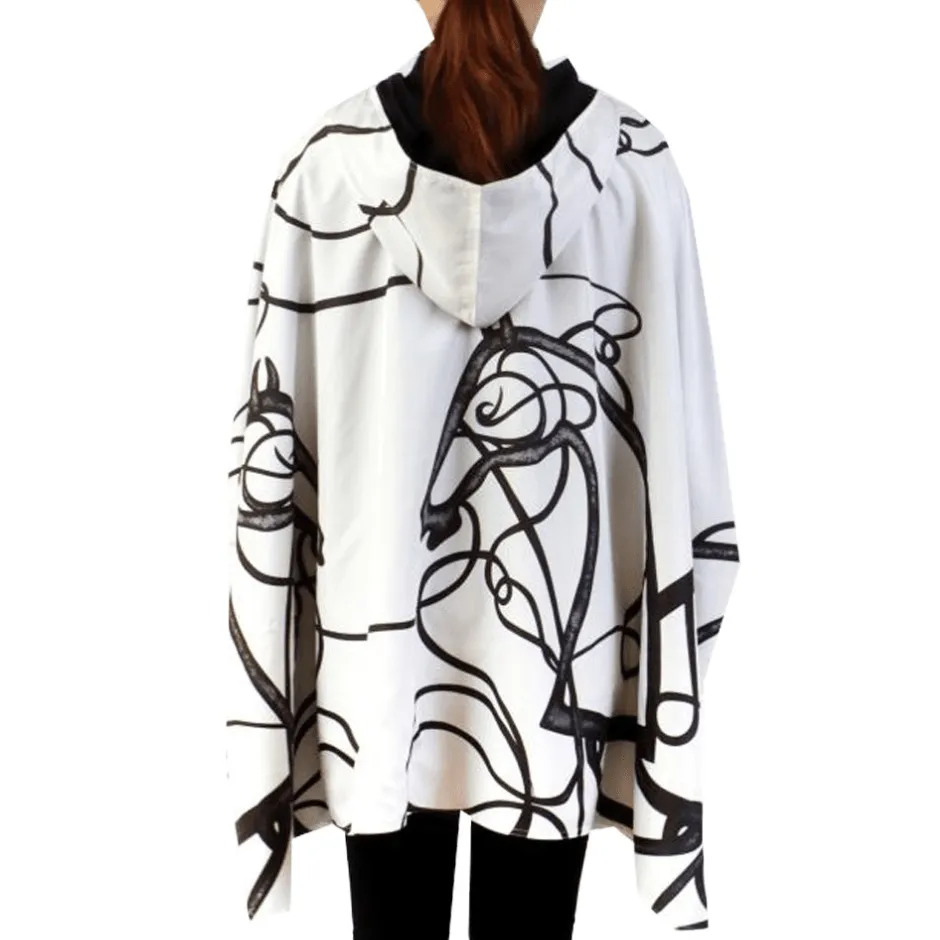 Black and White Reversible Rain Cape - Swirling Horse