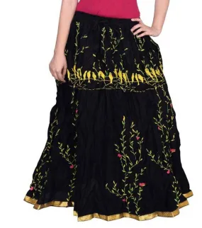 Black Cotton Printed Long Skirt