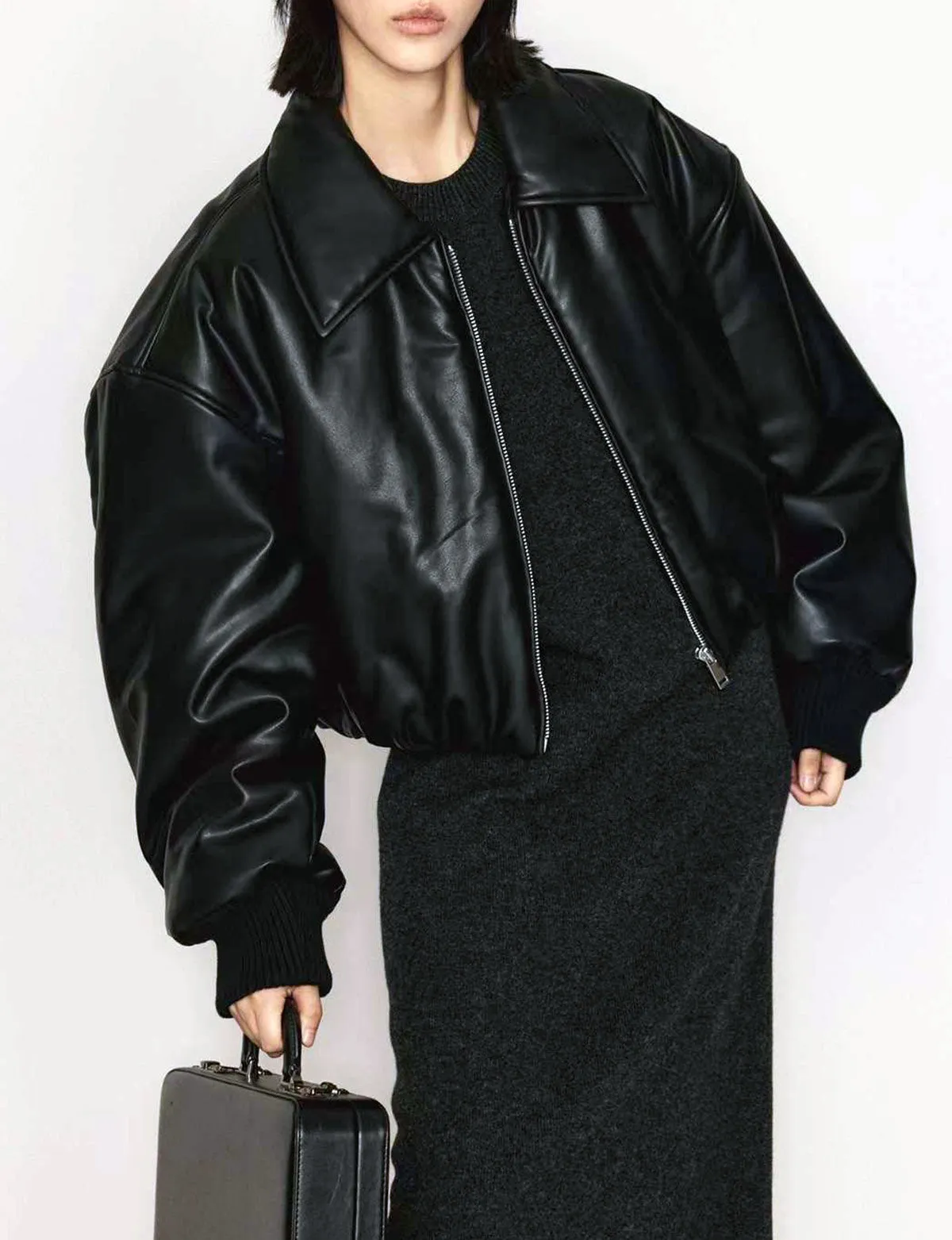 Black Faux-Leather Bomber Jacket-BESTSELLER