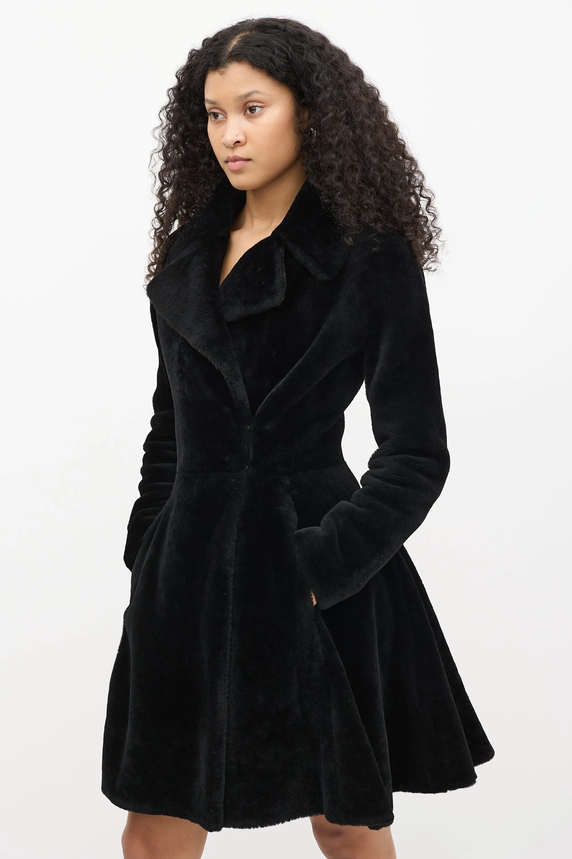 Black Fur Flared Coat