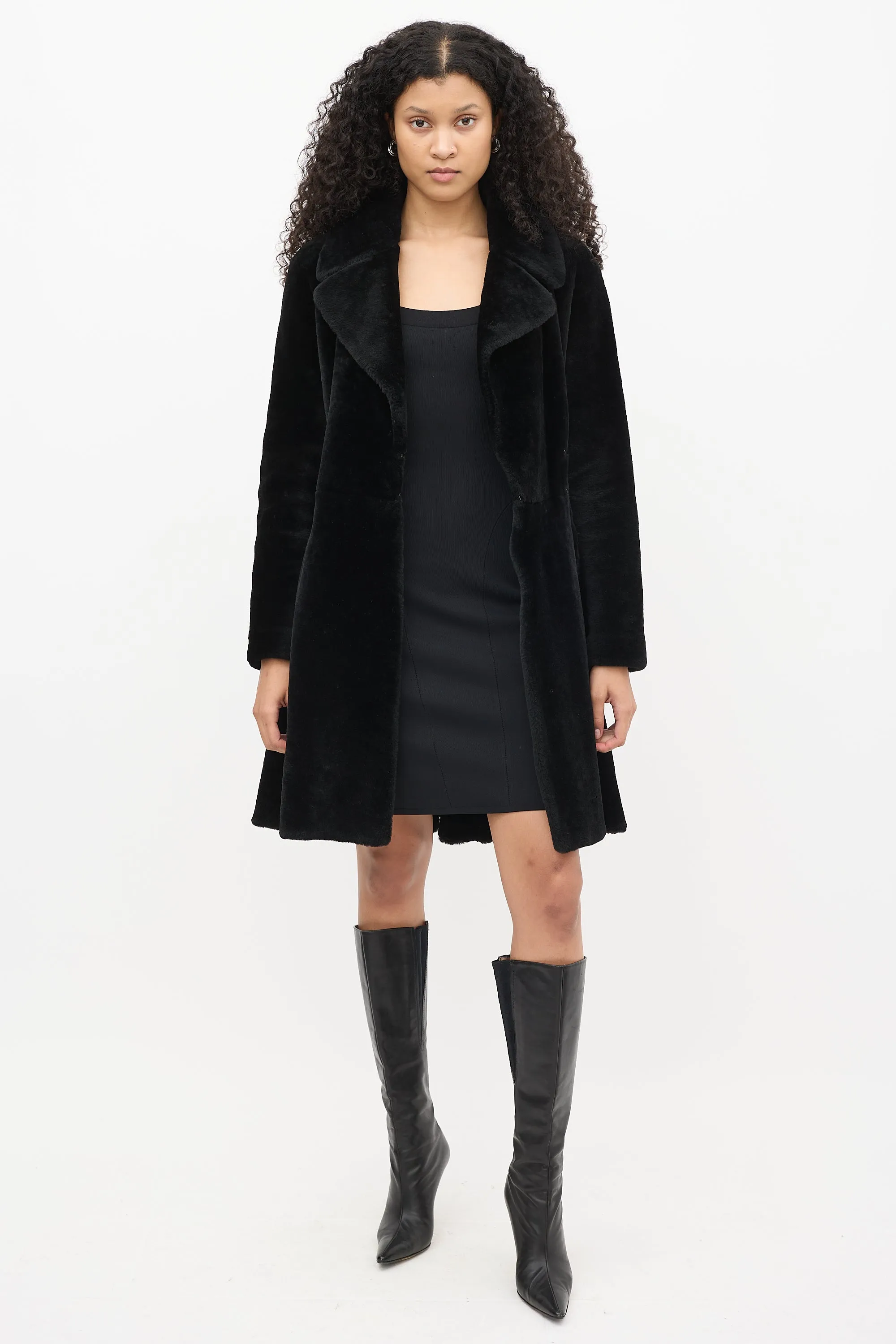 Black Fur Flared Coat