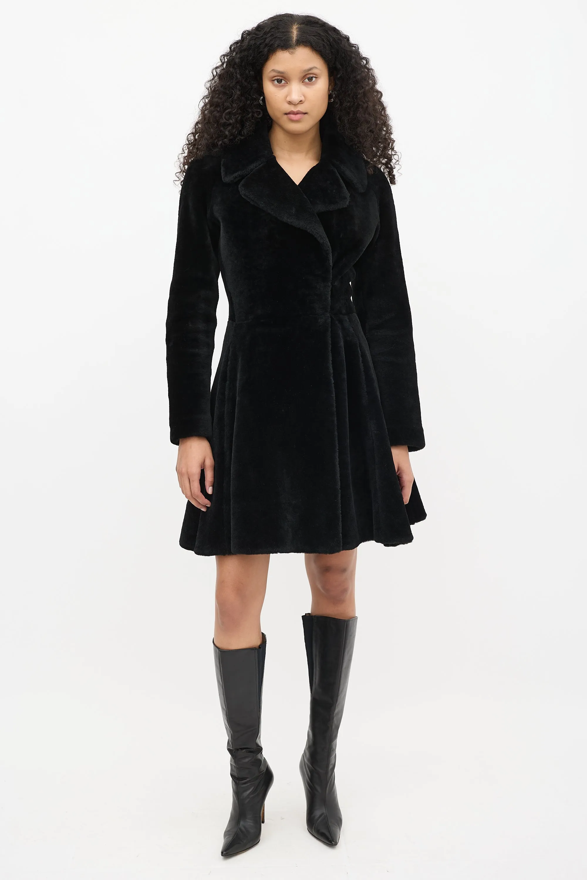 Black Fur Flared Coat